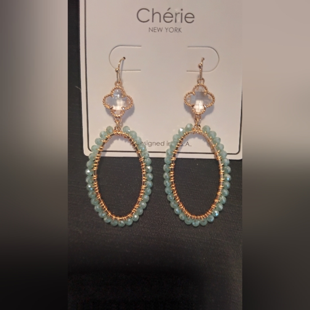Elegant Gold and Blue Beaded Earrings